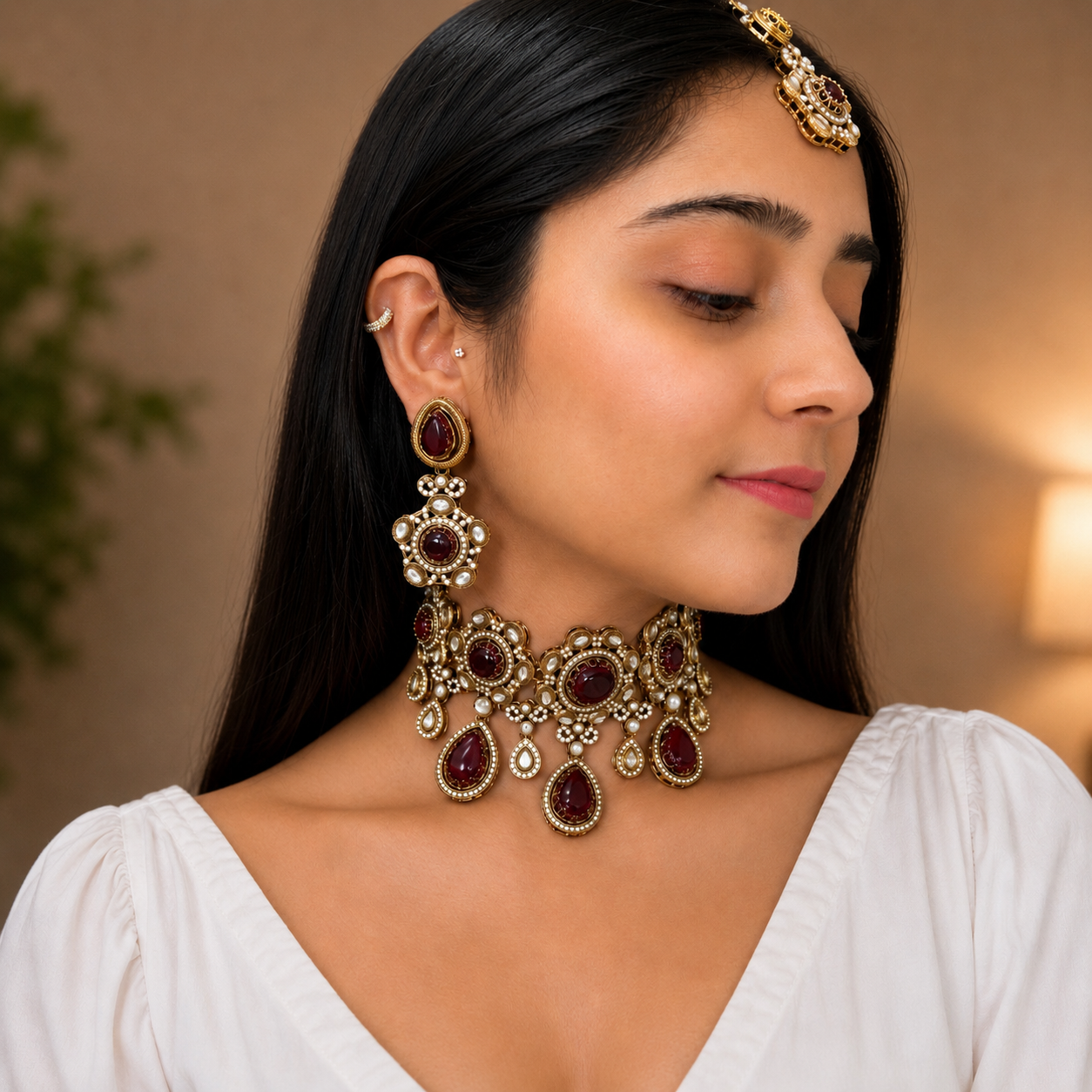 Adya Sabya Choker - Maroon