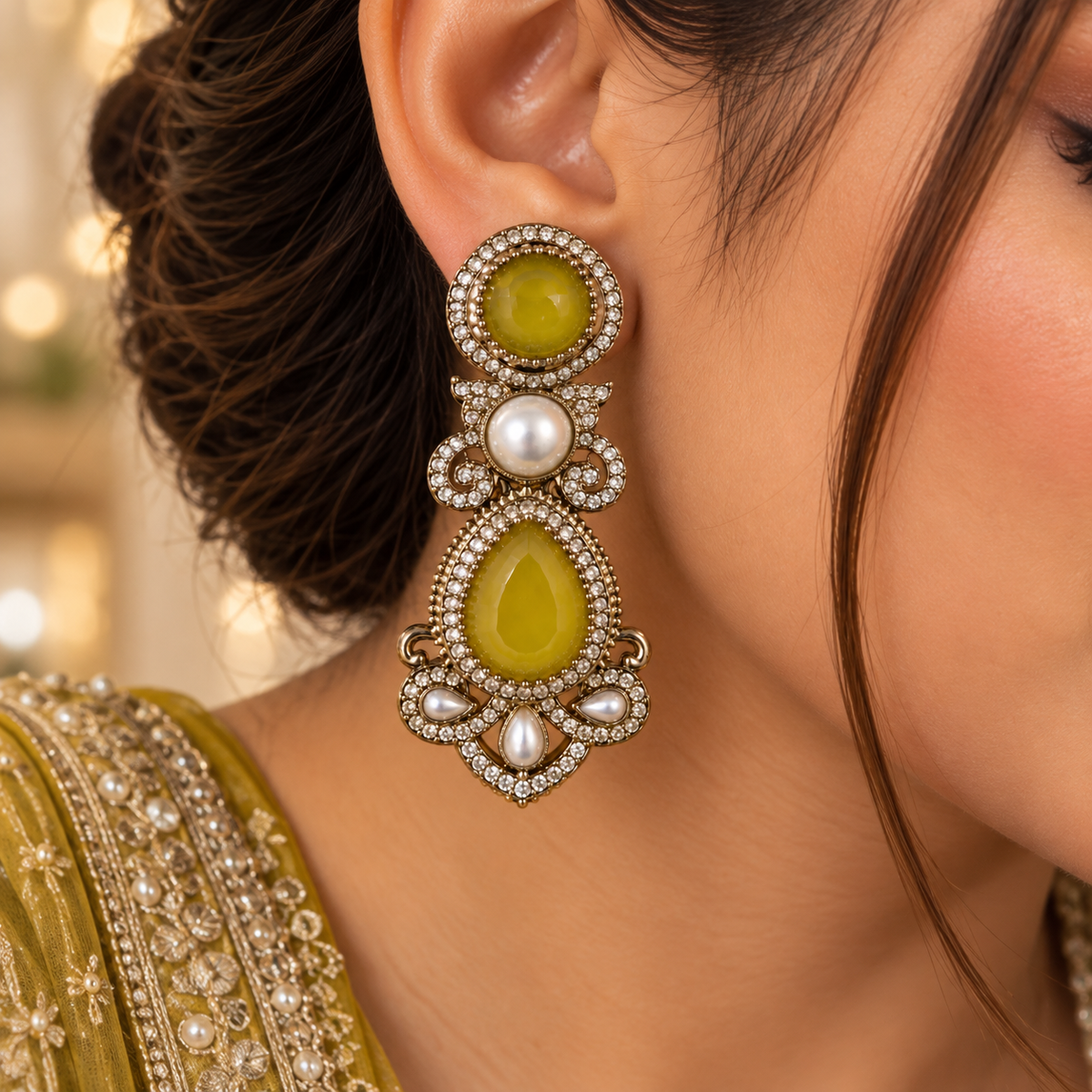 Drop Pearl Earrings - Yellow