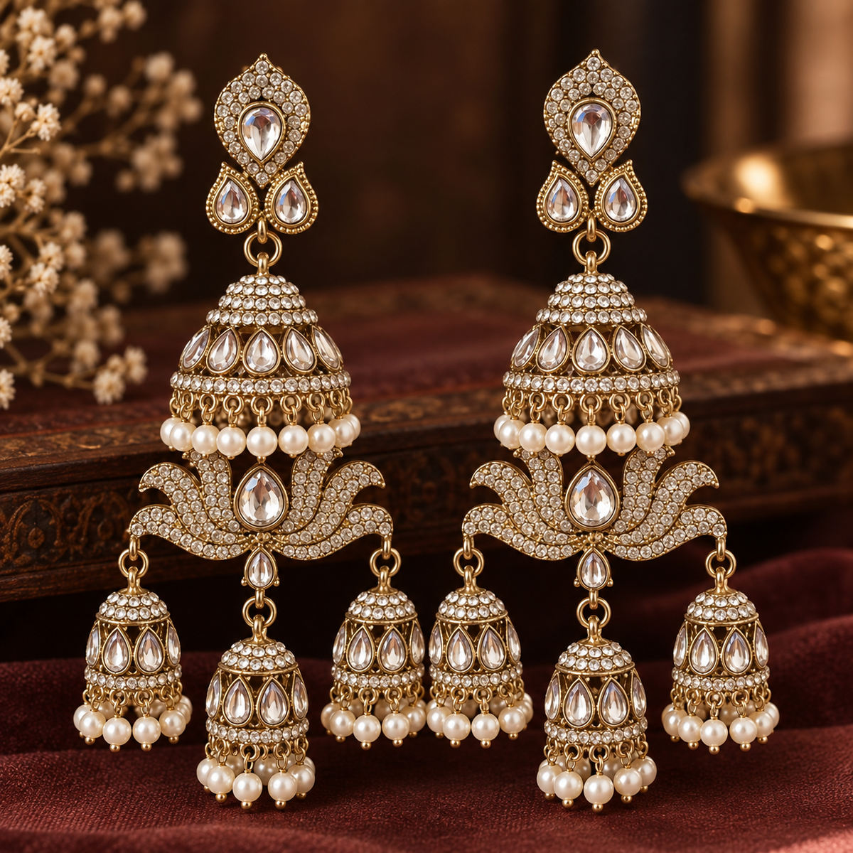 Lakshita Kundan Earrings - White