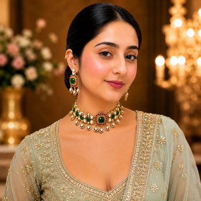Mishika Moissanite Choker - Green