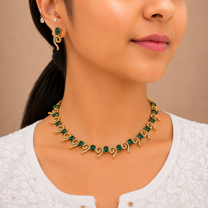 Simran Ad Necklace - Green