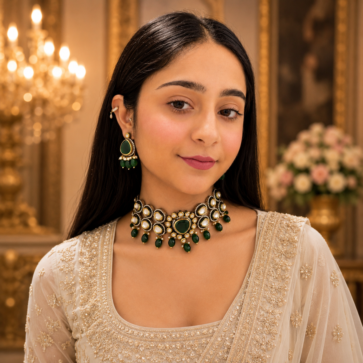 Mahi Polki Necklace - Green