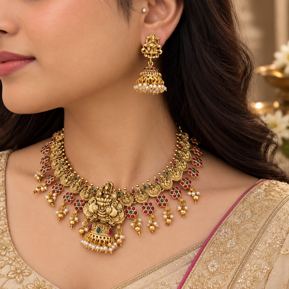 Laxmi Motif Necklace - Gold