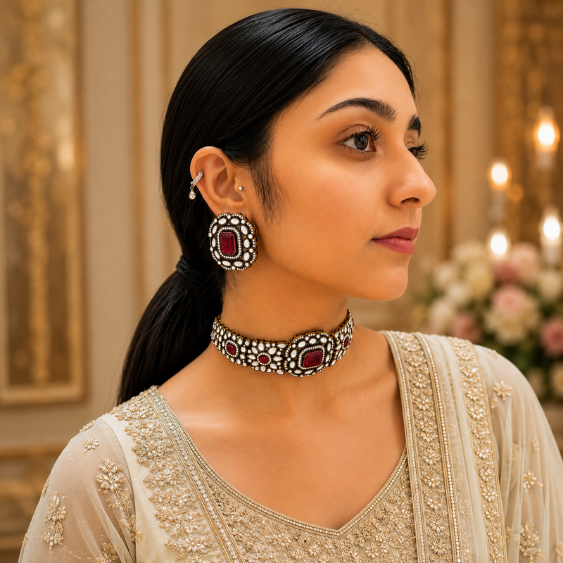 Ridima Moissanite Choker - Ruby