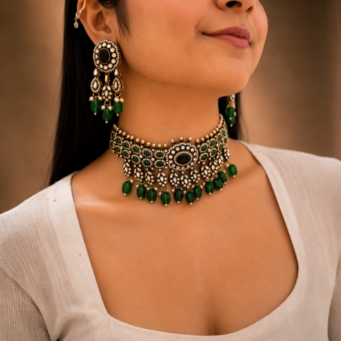 Meera Moissanite Choker - Green