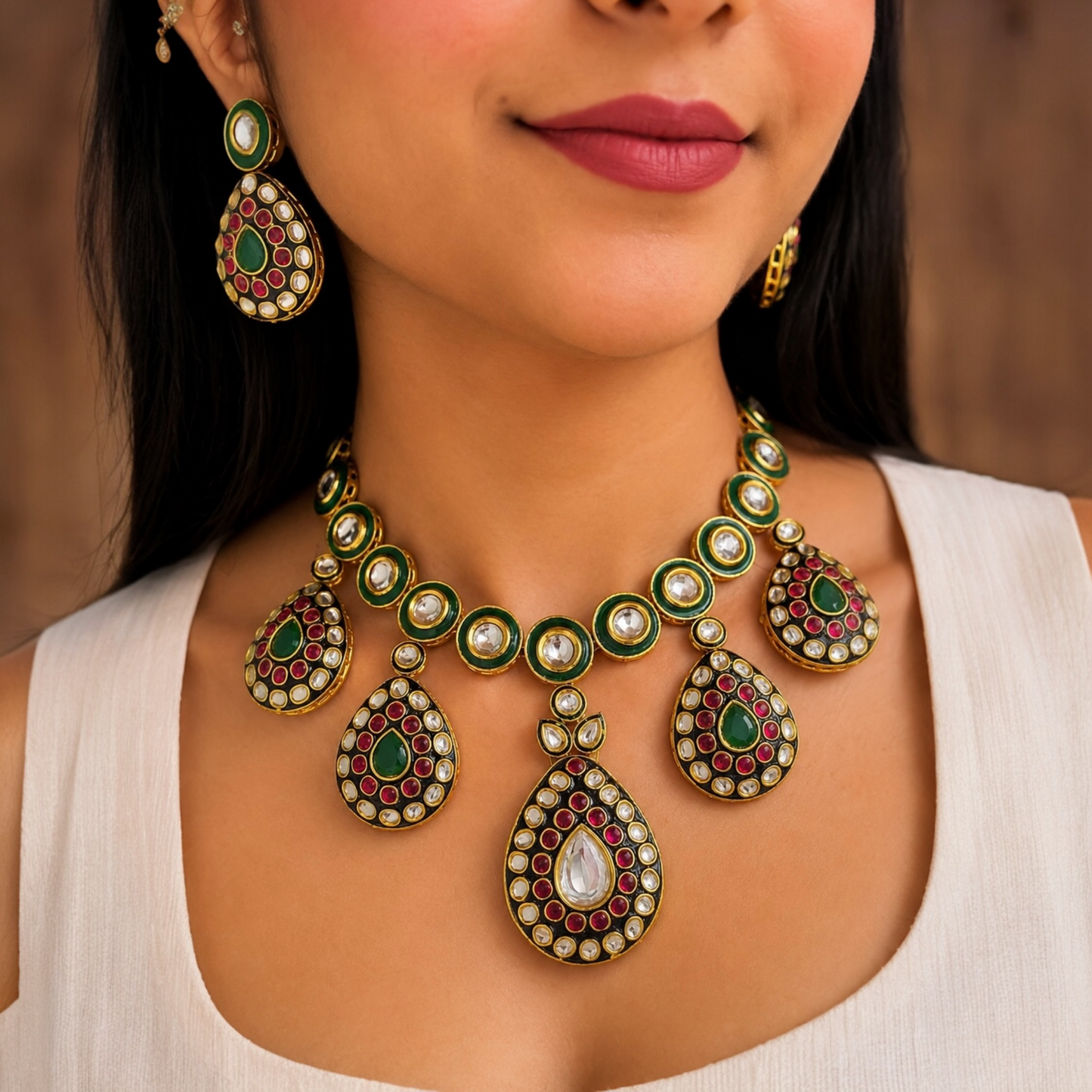 Meena Kundan Necklace-Ruby Green
