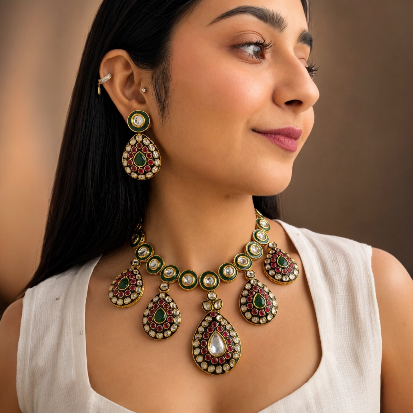Meena Kundan Necklace-Ruby Green