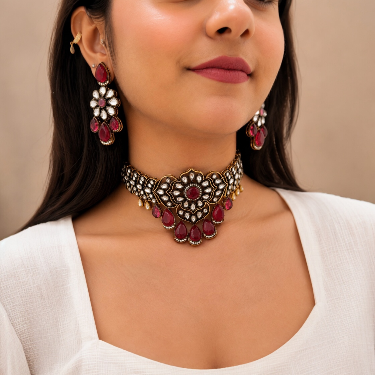 Zara Moissanite Choker-Ruby