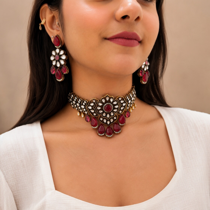 Zara Moissanite Choker-Ruby
