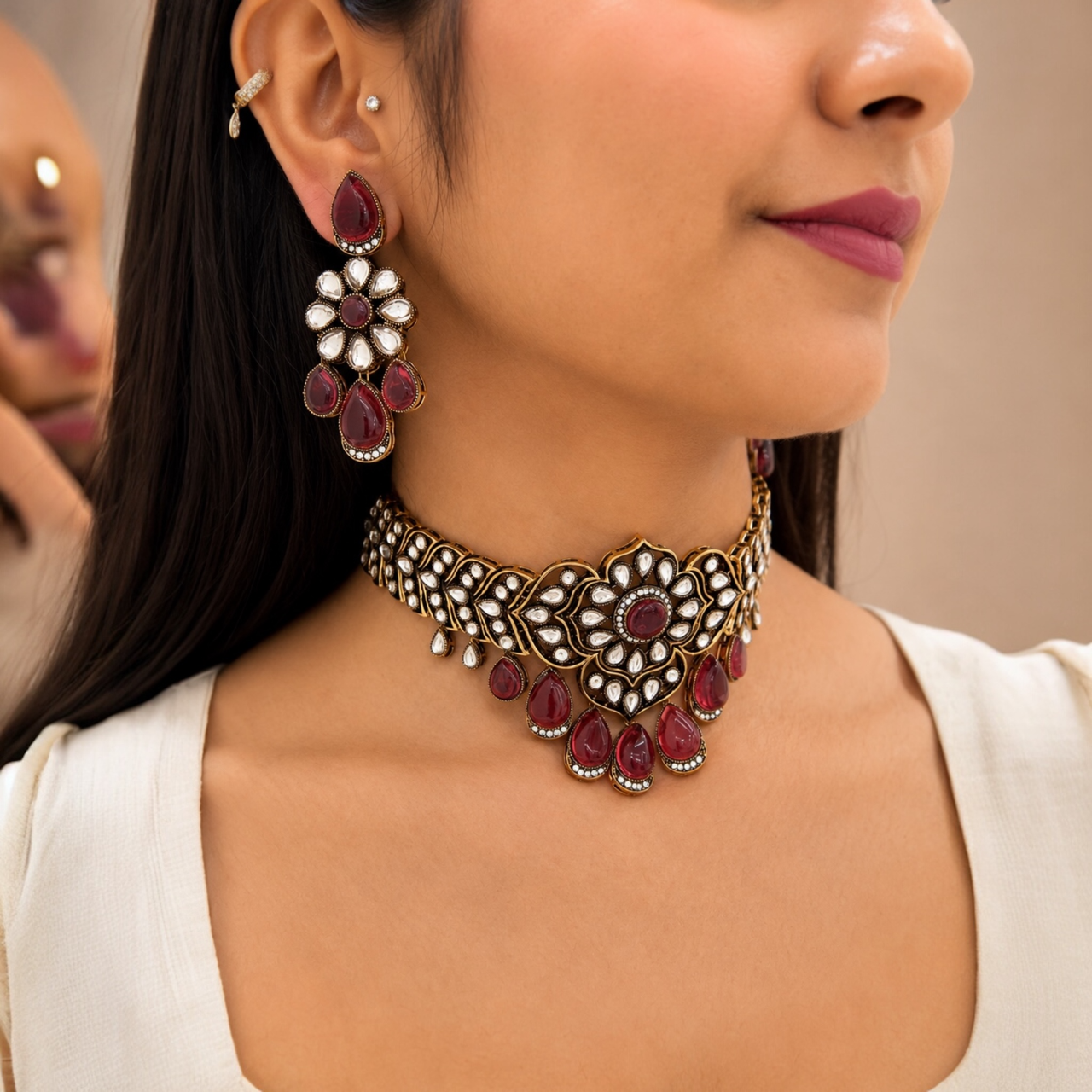 Zara Moissanite Choker-Ruby