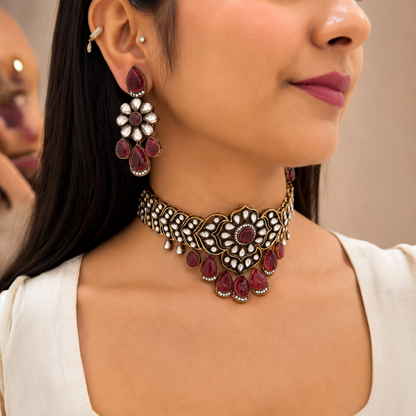Zara Moissanite Choker-Ruby