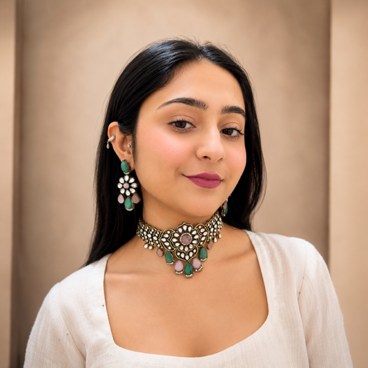 Zara Moissanite Choker-Pink Mint