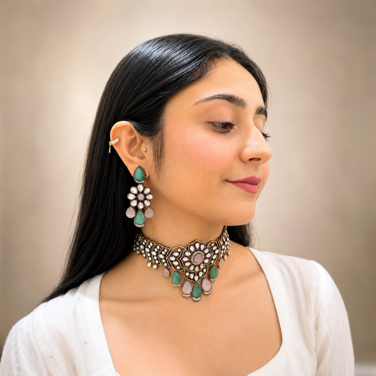 Zara Moissanite Choker-Pink Mint