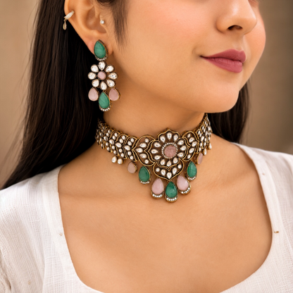 Zara Moissanite Choker-Pink Mint