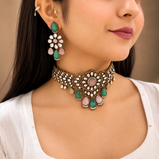 Zara Moissanite Choker-Pink Mint