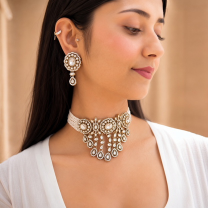 Vrinda Waterfall Choker - White