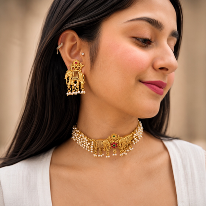 Nia Elephant Choker-Gold