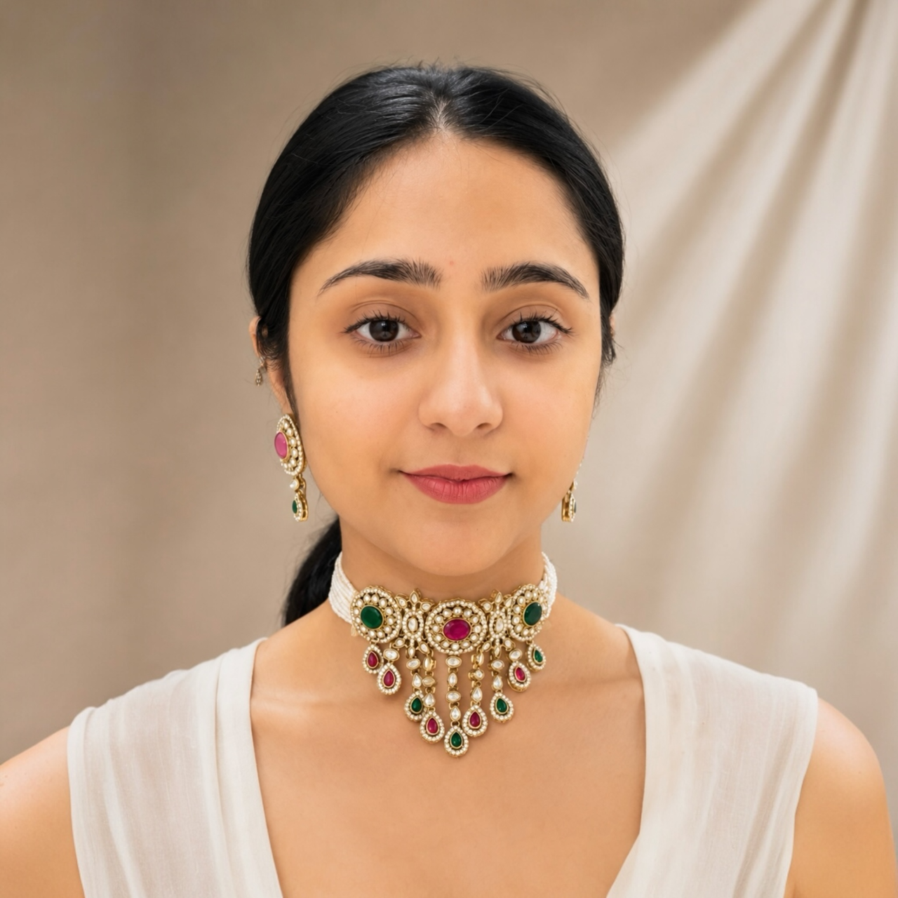 Vrinda Waterfall Choker-Rani Green