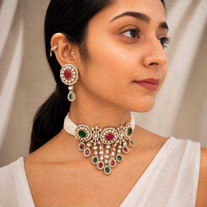 Vrinda Waterfall Choker-Rani Green