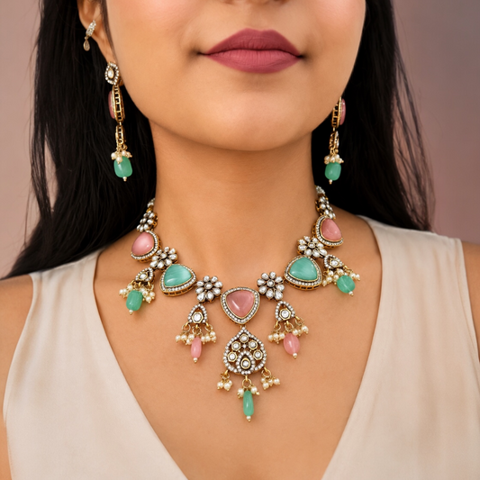 Aranya Moissanite Necklace-Pink Mint