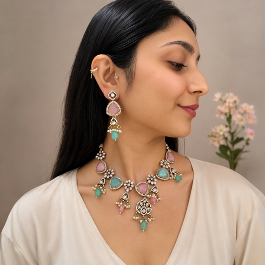 Aranya Moissanite Necklace-Pink Mint