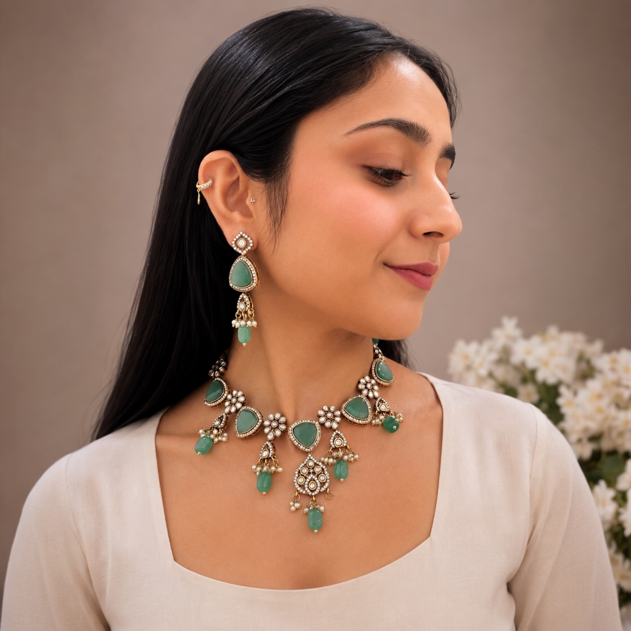 Aranya Moissanite Necklace-Mint Green