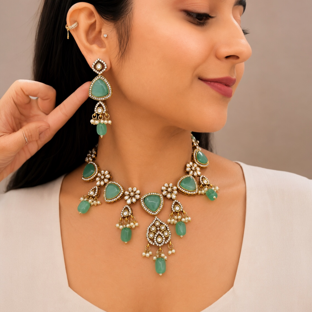 Aranya Moissanite Necklace-Mint Green