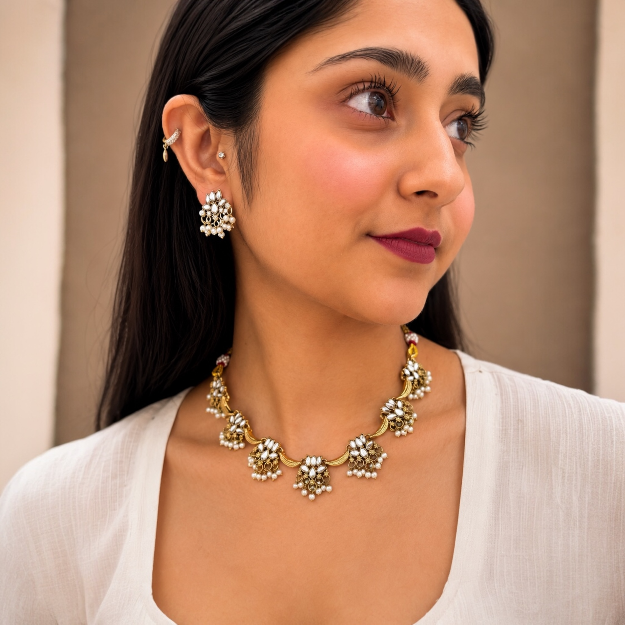 Kirti Lotus Necklace-White