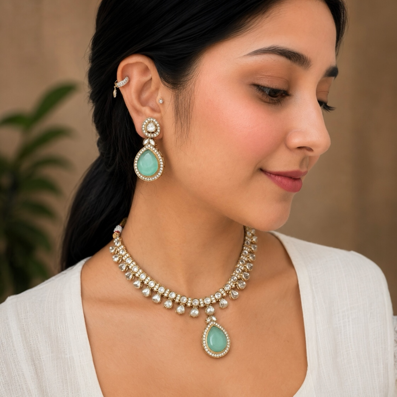 Anu Moissanite Necklace - Mint