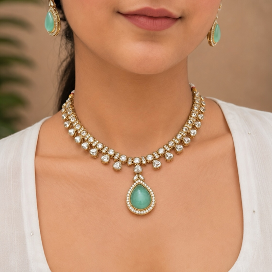 Anu Moissanite Necklace - Mint