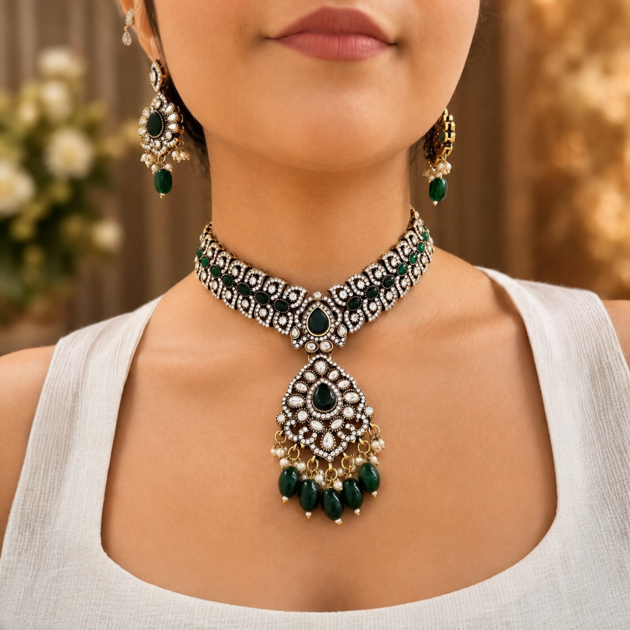 Vibha Moissanite Choker - Green