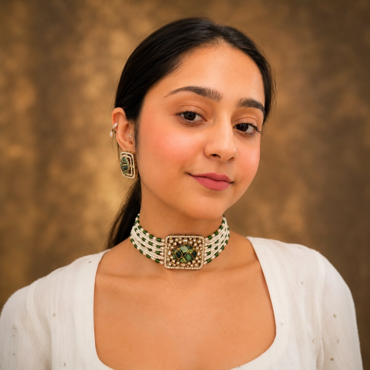 Sunakshi Pearl Choker - Green