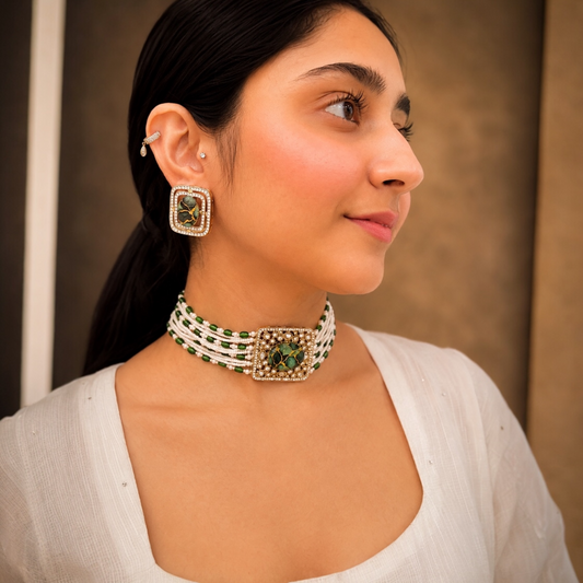 Sunakshi Pearl Choker - Green