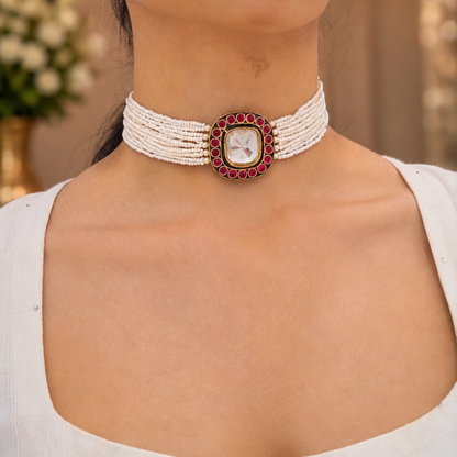 Naira Polki Choker - Ruby