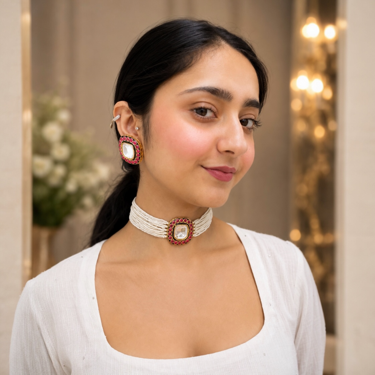 Naira Polki Choker - Ruby