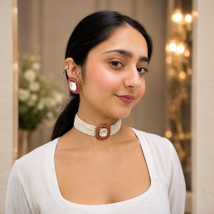 Naira Polki Choker - Ruby
