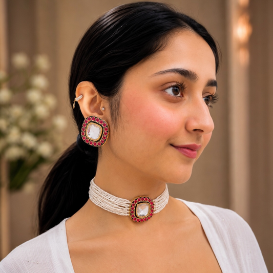 Naira Polki Choker - Ruby