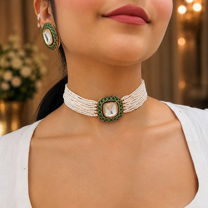 Naira Polki Choker - Green