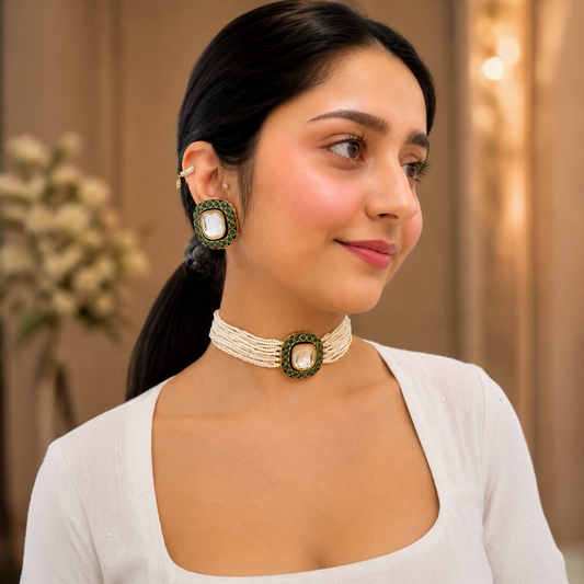 Naira Polki Choker - Green