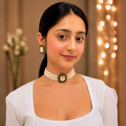 Naira Polki Choker - Green