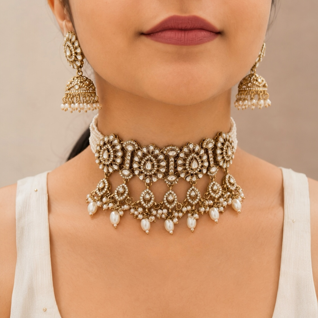 Priya Kundan Choker - White