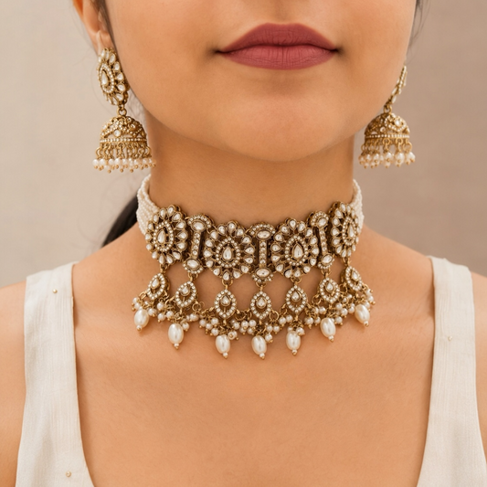 Priya Kundan Choker - White