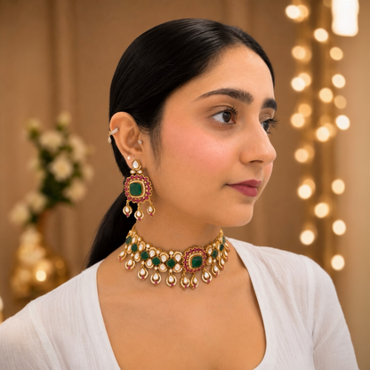Mishika Moissanite Choker - Green