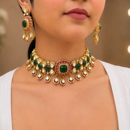 Mishika Moissanite Choker - Green
