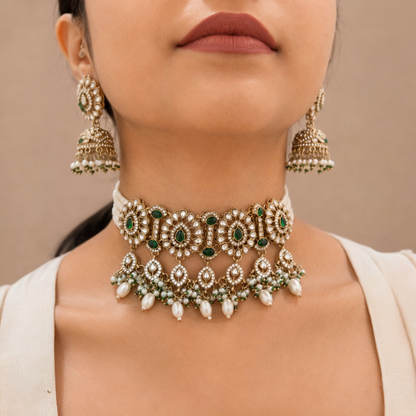 Priya Kundan Choker - Green