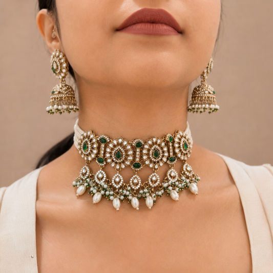 Priya Kundan Choker - Green
