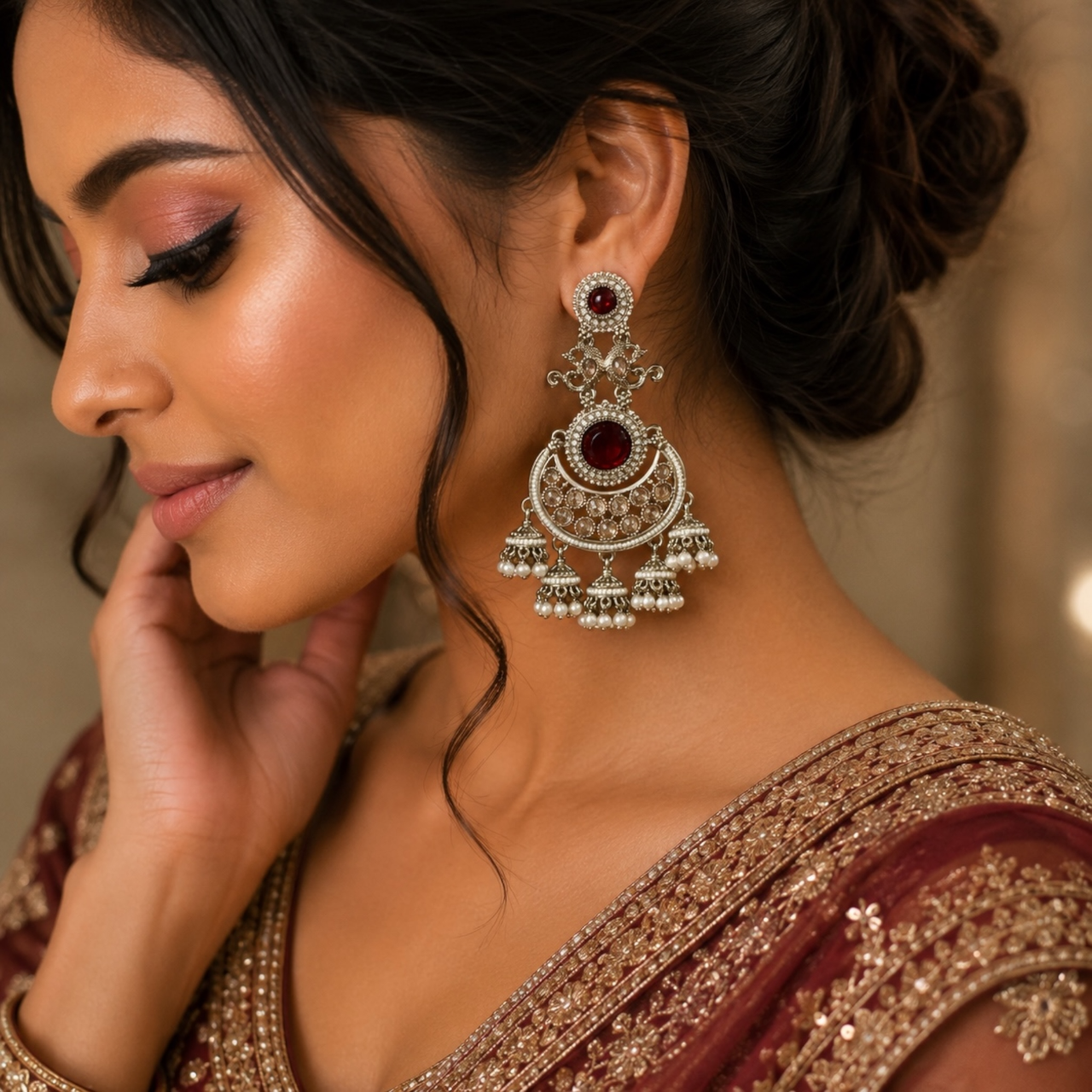 Ritika Earrings - Maroon