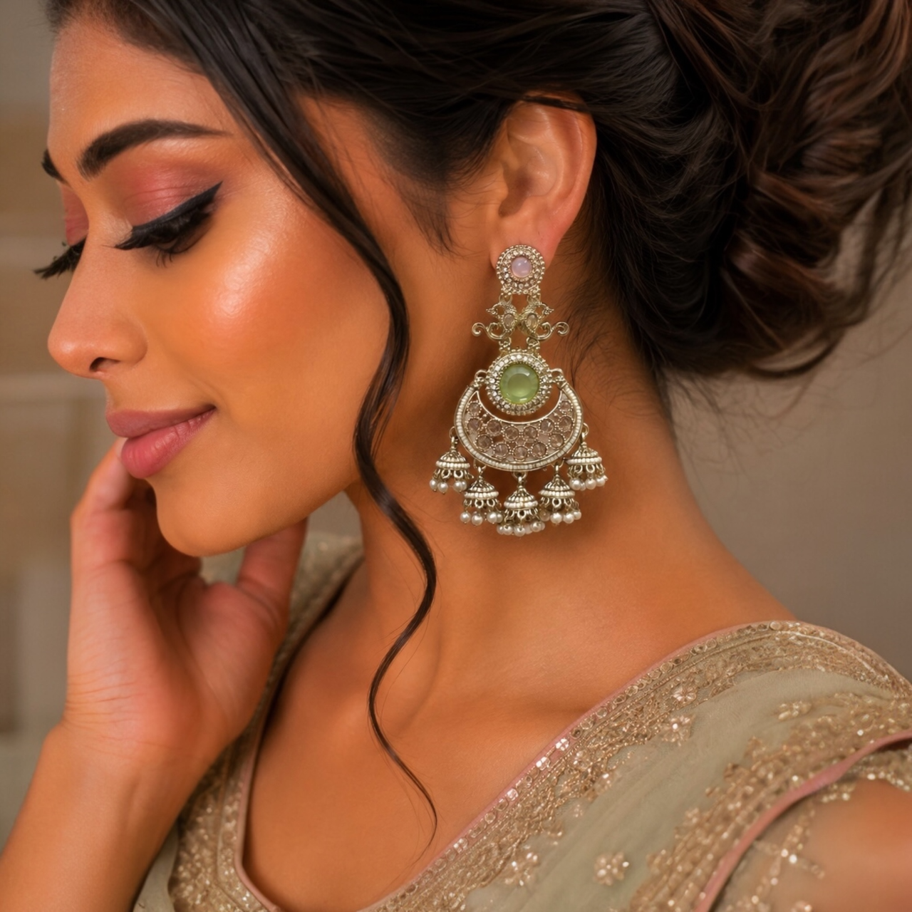 Ritika Earrings - Green Pink