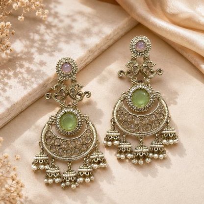 Ritika Earrings - Green Pink