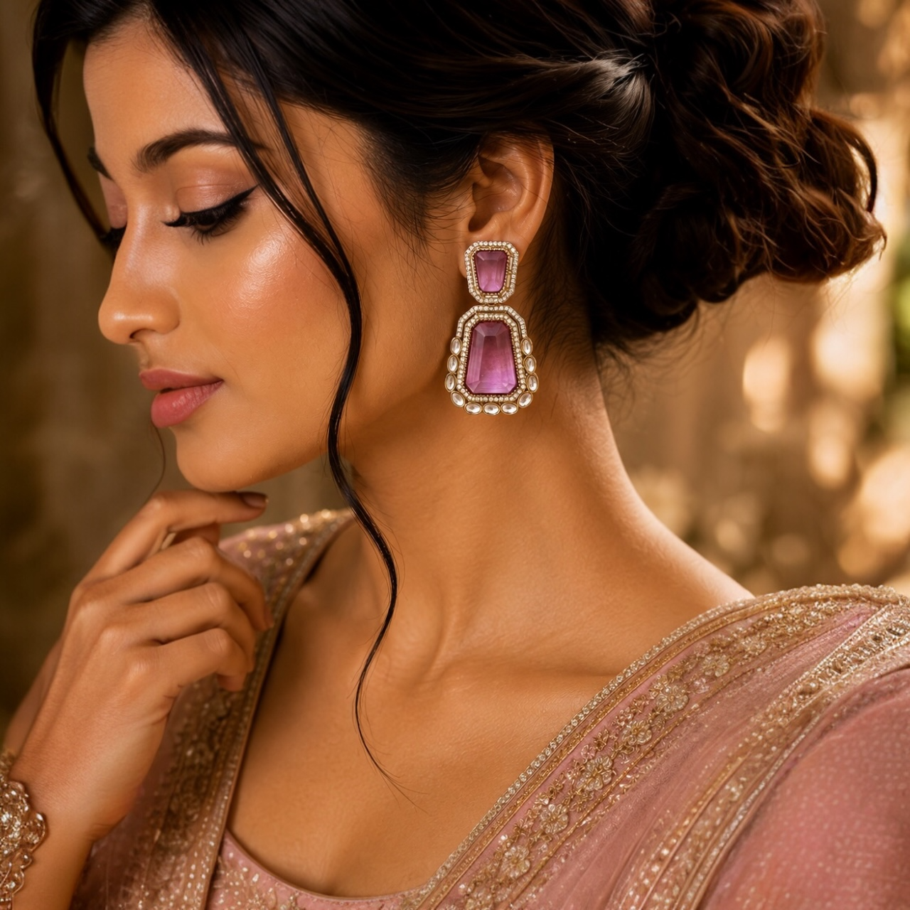 Zeenat Earrings - Onion Pink